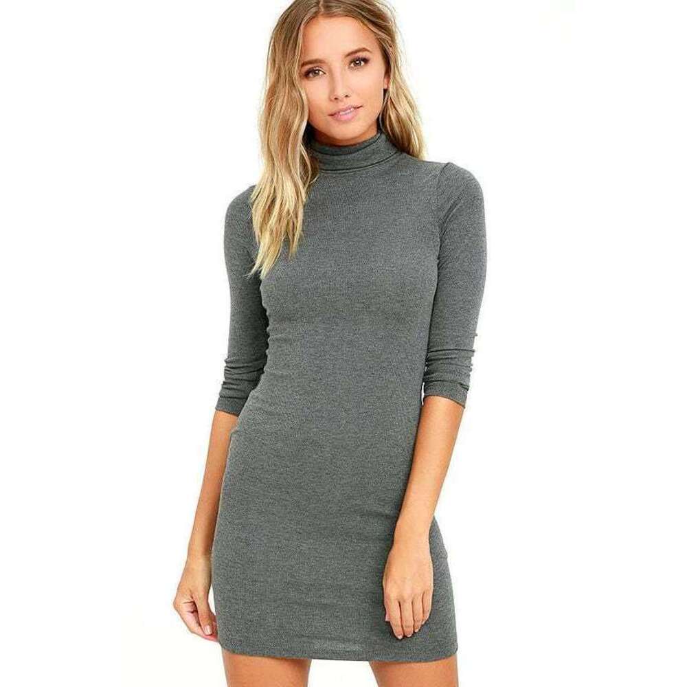Lulus Phenomenal Feeling Grey Long Sleeve Bodycon Dress - Size Medium